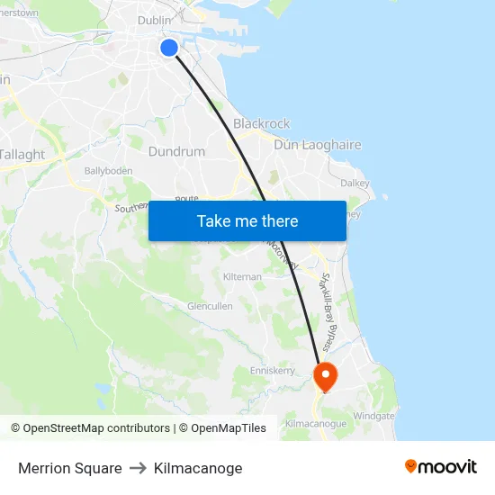 Merrion Square to Kilmacanoge map