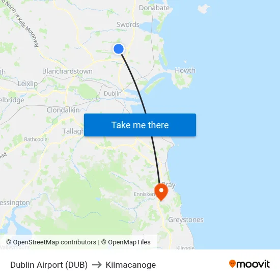 Dublin Airport (DUB) to Kilmacanoge map