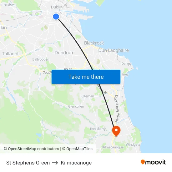 St Stephens Green to Kilmacanoge map