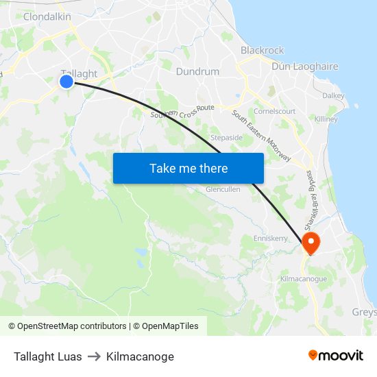 Tallaght Luas to Kilmacanoge map