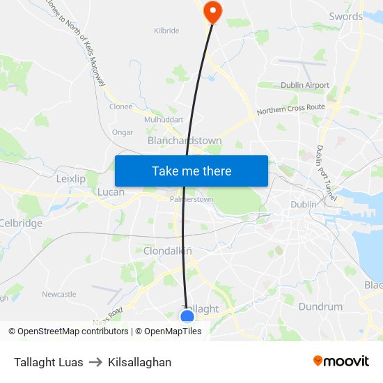 Tallaght Luas to Kilsallaghan map