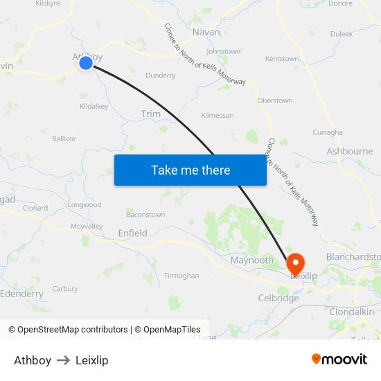 Athboy to Leixlip map