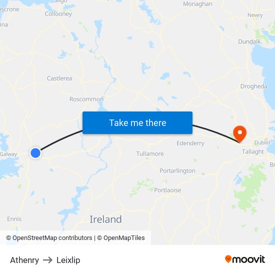 Athenry to Leixlip map