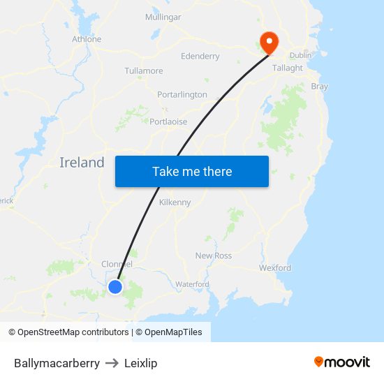 Ballymacarberry to Leixlip map