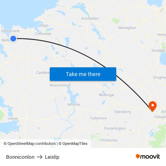 Bonniconlon to Leixlip map