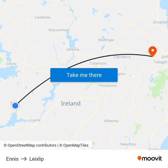 Ennis to Leixlip map