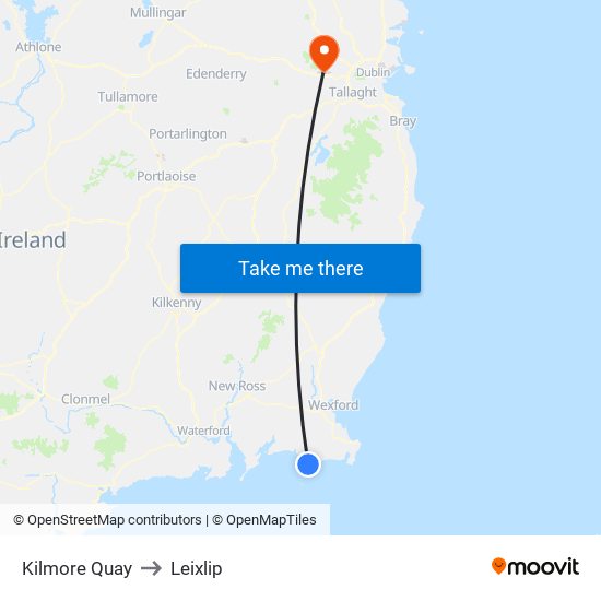 Kilmore Quay to Leixlip map