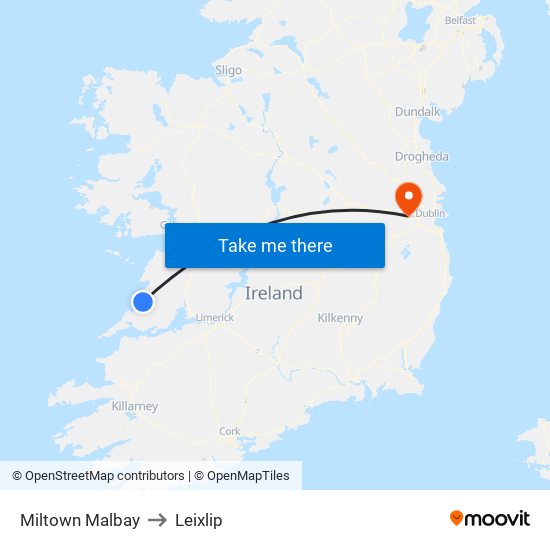 Miltown Malbay to Leixlip map