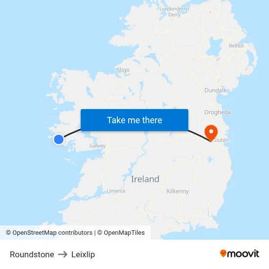 Roundstone to Leixlip map