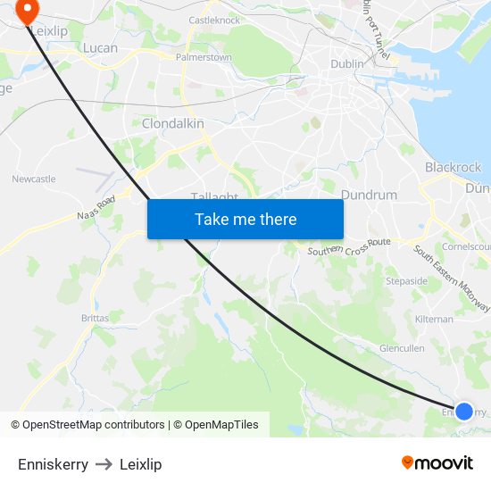 Enniskerry to Leixlip map
