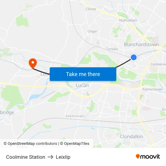 Coolmine Station to Leixlip map
