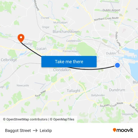 Baggot Street to Leixlip map