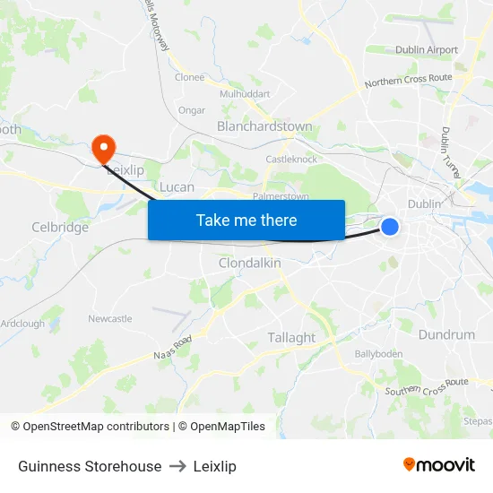 Guinness Storehouse to Leixlip map