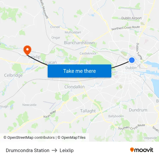 Drumcondra Station to Leixlip map