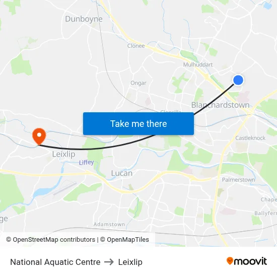 National Aquatic Centre to Leixlip map