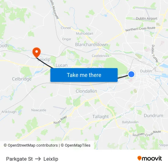 Parkgate St to Leixlip map