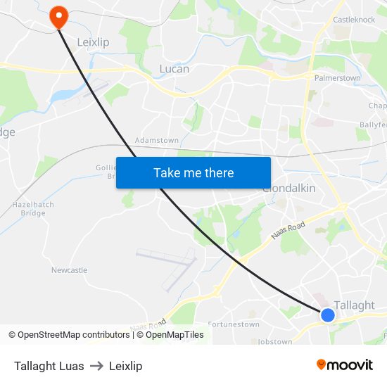 Tallaght Luas to Leixlip map