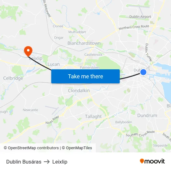 Dublin Busáras to Leixlip map