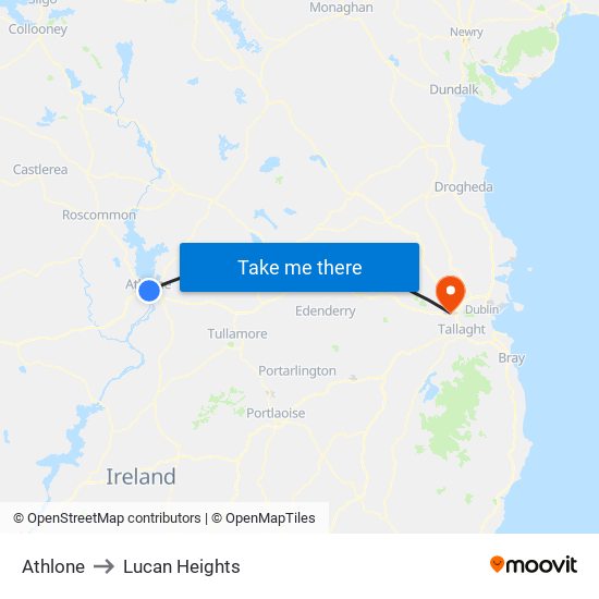 Athlone to Lucan Heights map