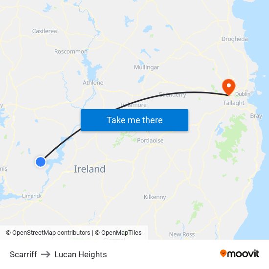 Scarriff to Lucan Heights map