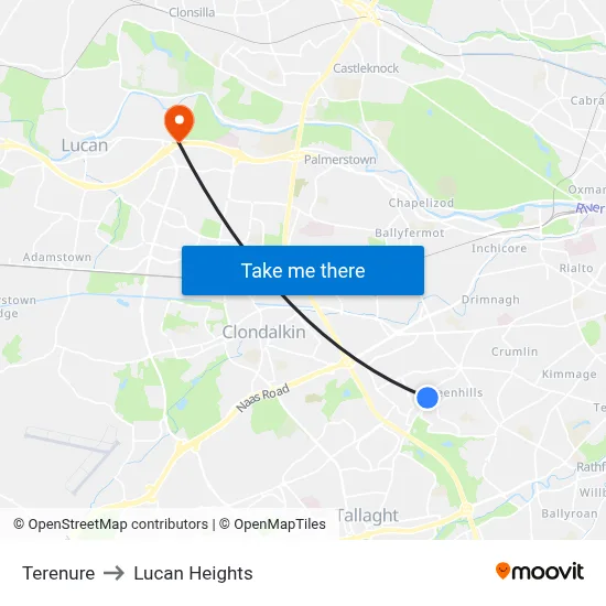 Terenure to Lucan Heights map