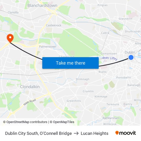Dublin City South, O'Connell Bridge to Lucan Heights map