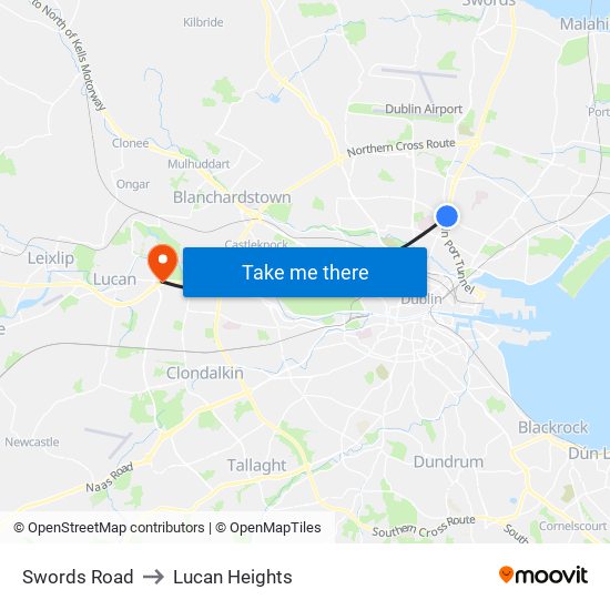 Swords Road to Lucan Heights map