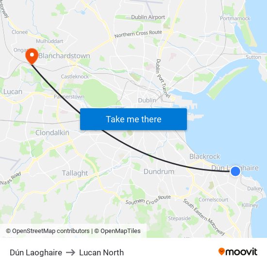 Dún Laoghaire to Lucan North map