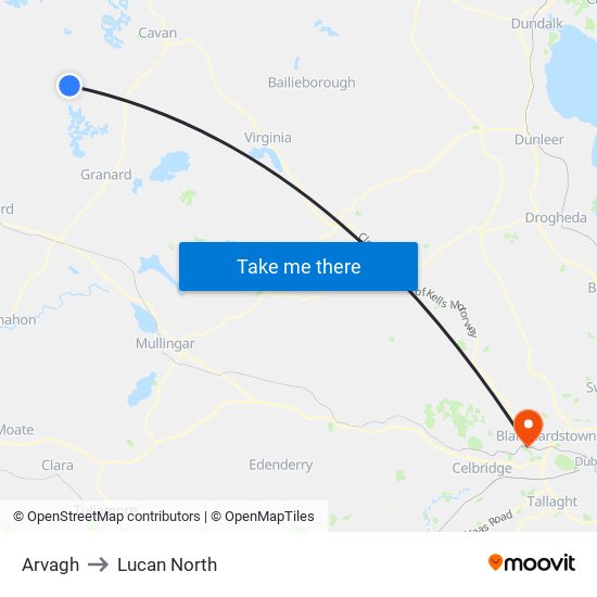 Arvagh to Lucan North map