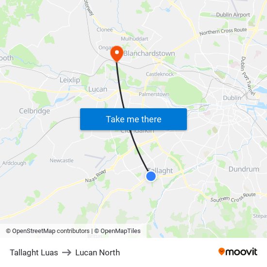 Tallaght Luas to Lucan North map