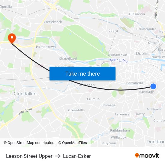 Leeson Street Upper to Lucan-Esker map