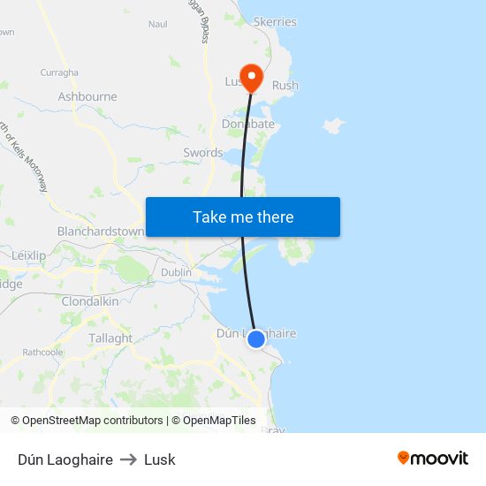 Dún Laoghaire to Lusk map