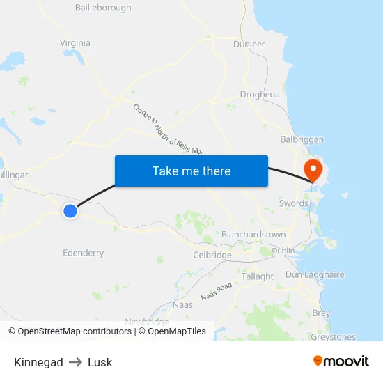 Kinnegad to Lusk map