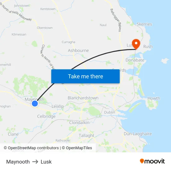 Maynooth to Lusk map