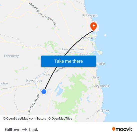 Gilltown to Lusk map