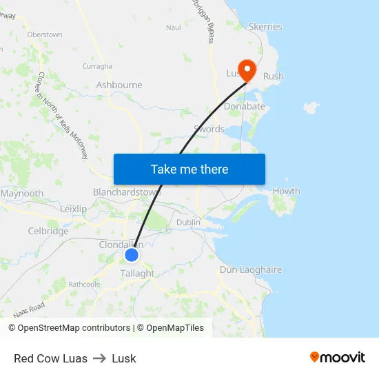 Red Cow Luas to Lusk map