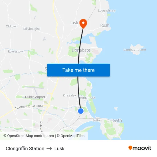 Clongriffin Station to Lusk map