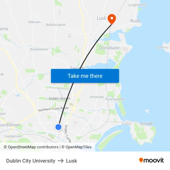 Dublin City University to Lusk map
