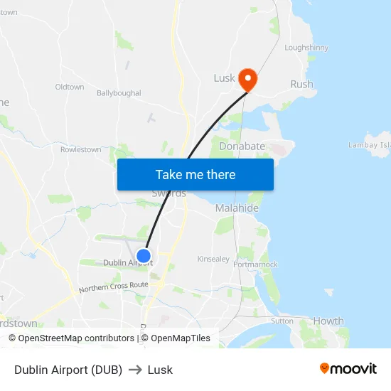 Dublin Airport (DUB) to Lusk map