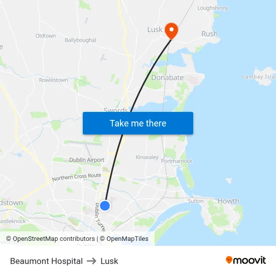 Beaumont Hospital to Lusk map