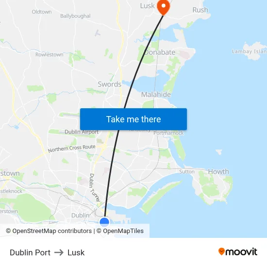 Dublin Port to Lusk map