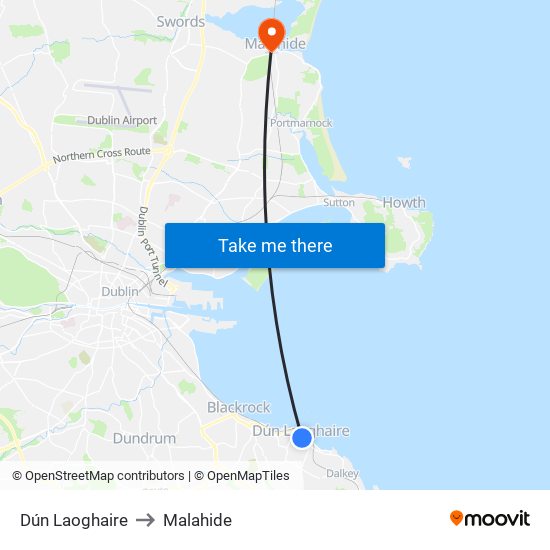 Dún Laoghaire to Malahide map