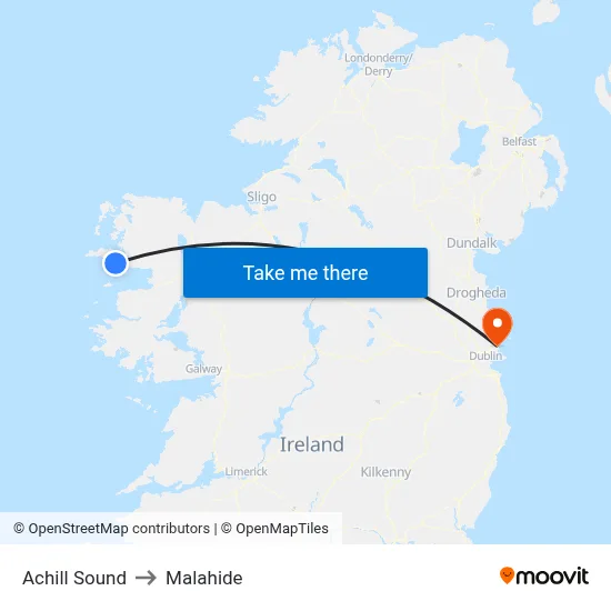 Achill Sound to Malahide map