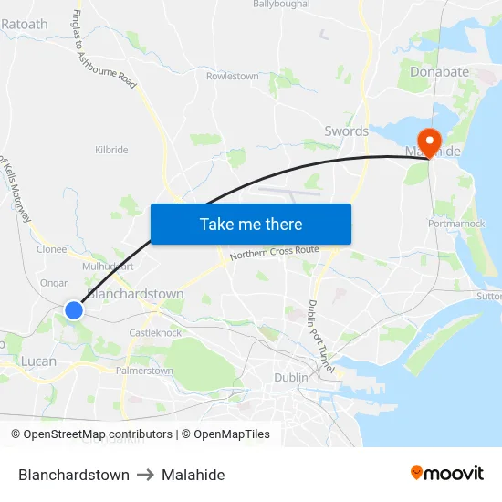 Blanchardstown to Malahide map