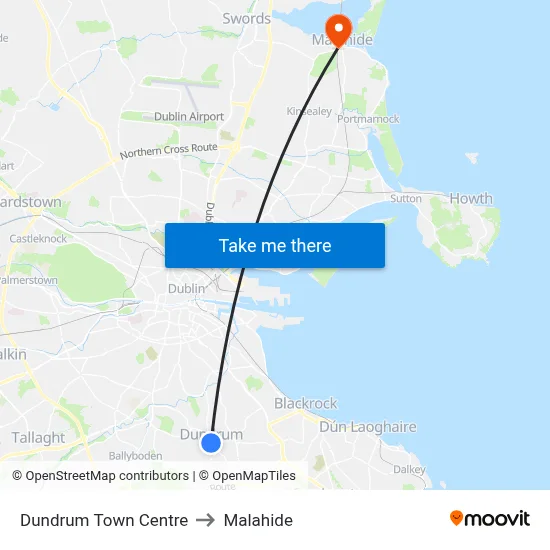 Dundrum Town Centre to Malahide map