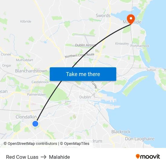 Red Cow Luas to Malahide map