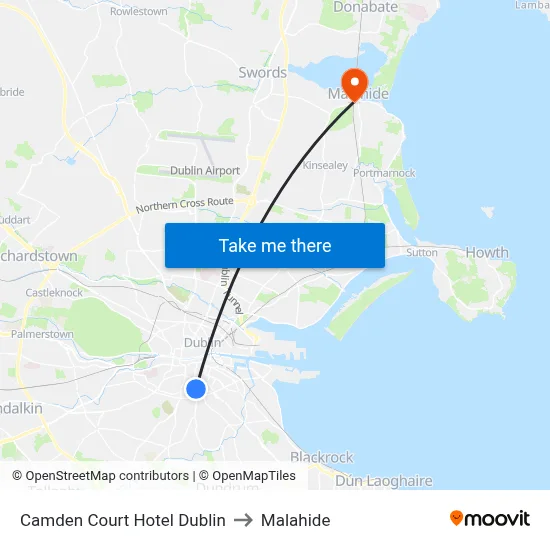 Camden Court Hotel Dublin to Malahide map