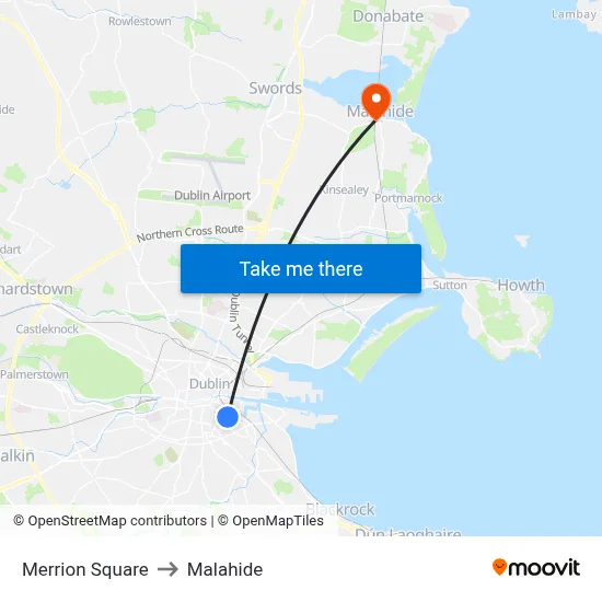 Merrion Square to Malahide map