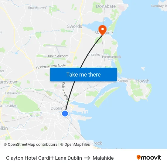 Clayton Hotel Cardiff Lane Dublin to Malahide map