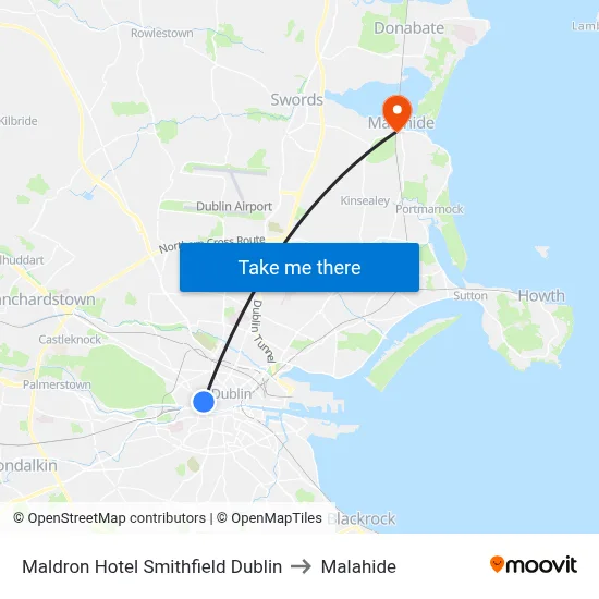 Maldron Hotel Smithfield Dublin to Malahide map